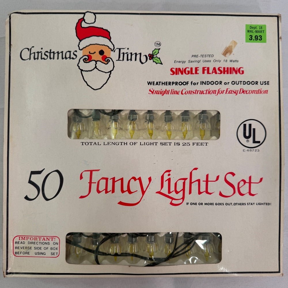 Vintage Christmas Trim 50 Fancy Light Set Single Flashing 25 Ft Wal-Mart 40-550G